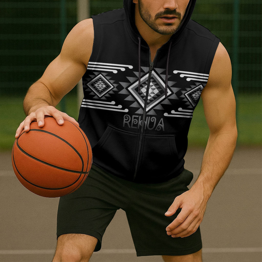 Aotearoa Atua Rehua Personalised Sleeveless Zip Hoodie Maori God Of Healing Taniko Motifs LT14 - Polynesian Pride