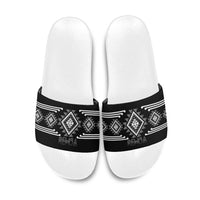 Aotearoa Atua Rehua Slide Sandals Maori God Of Healing Taniko Motifs LT14 Grey - Polynesian Pride