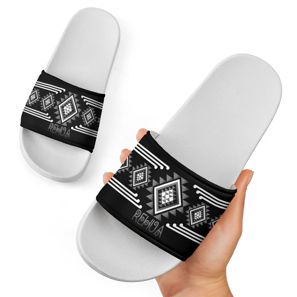 Aotearoa Atua Rehua Slide Sandals Maori God Of Healing Taniko Motifs LT14 - Polynesian Pride