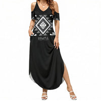Aotearoa Atua Rehua Personalised Summer Maxi Dress Maori God Of Healing Taniko Motifs LT14 Women Grey - Polynesian Pride