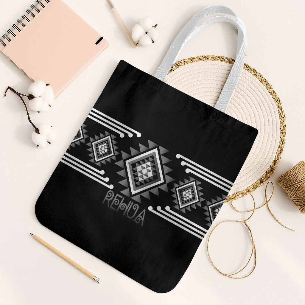Aotearoa Atua Rehua Tote Bag Maori God Of Healing Taniko Motifs LT14 White Strap One Size Grey - Polynesian Pride