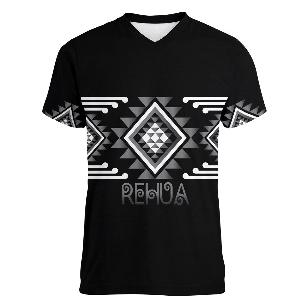 Aotearoa Atua Rehua Personalised Women V-Neck T-Shirt Maori God Of Healing Taniko Motifs LT14 Female Grey - Polynesian Pride
