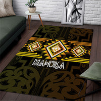 Aotearoa Atua Mahuika Area Rug Maori Goddess Of Fire Taniko Motifs LT14 Yellow - Polynesian Pride