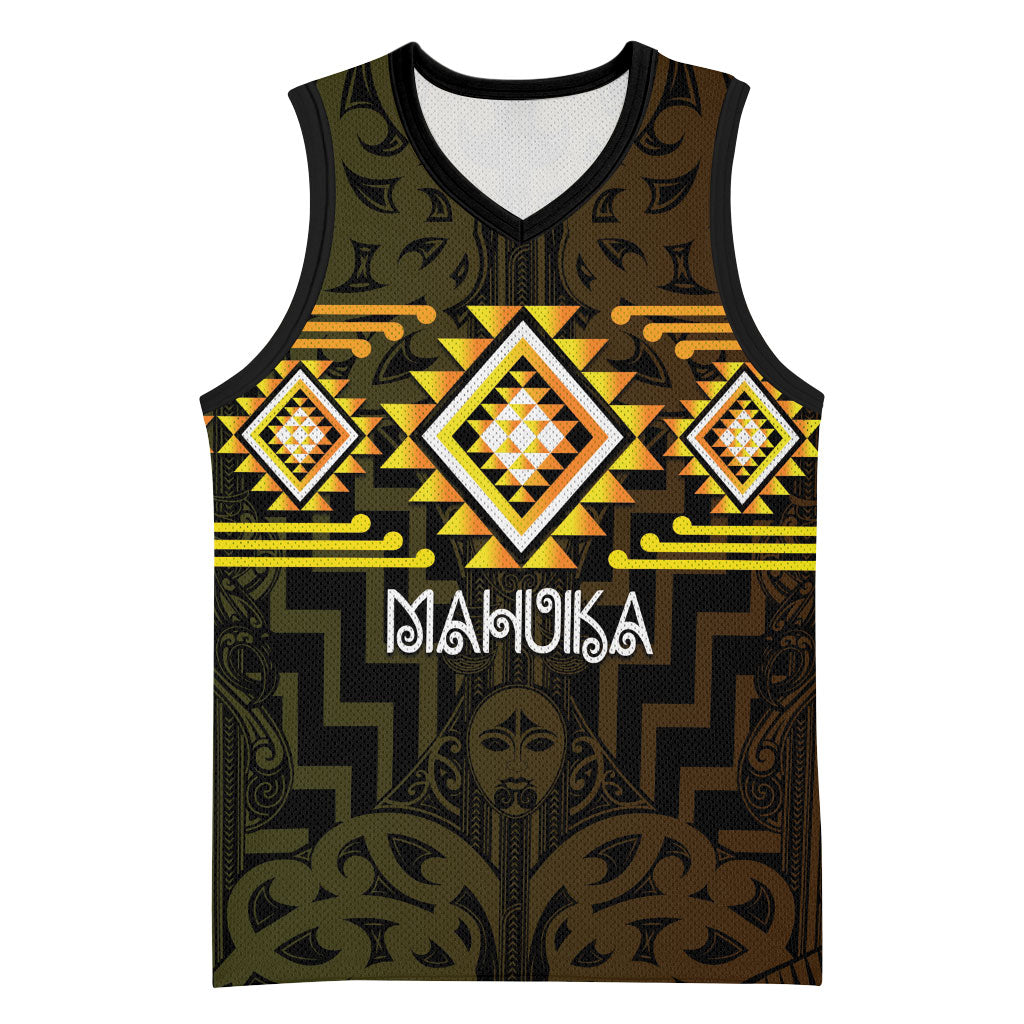 Aotearoa Atua Mahuika Personalised Basketball Jersey Maori Goddess Of Fire Taniko Motifs LT14 Unisex Yellow - Polynesian Pride