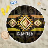 Aotearoa Atua Mahuika Beach Blanket Maori Goddess Of Fire Taniko Motifs LT14 One Size 150cm Yellow - Polynesian Pride