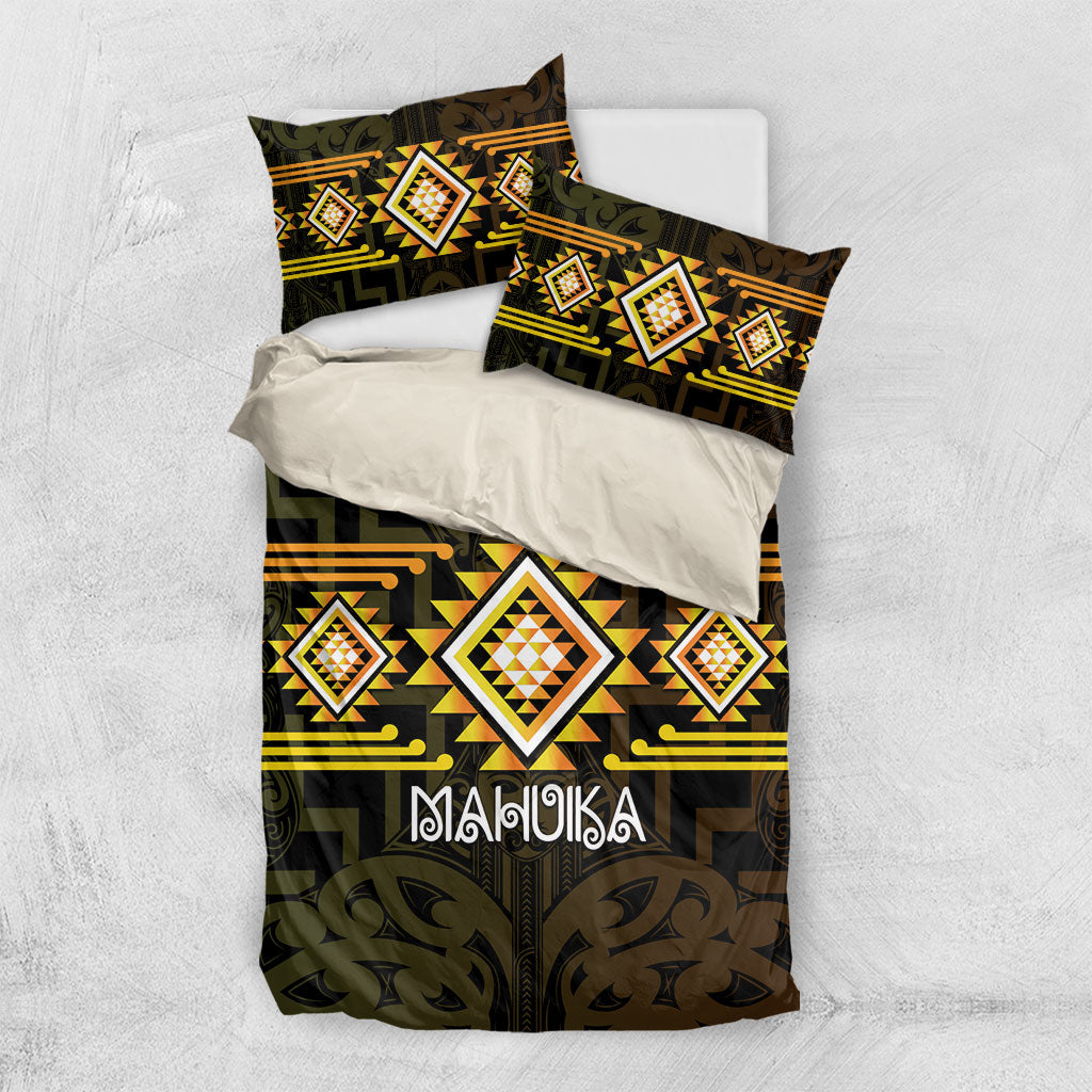 Aotearoa Atua Mahuika Bedding Set Maori Goddess Of Fire Taniko Motifs LT14 US Twin 172cm x 218cm Yellow - Polynesian Pride