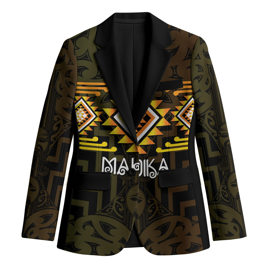 Aotearoa Atua Mahuika Personalised Blazer Maori Goddess Of Fire Taniko Motifs LT14 Unisex Yellow - Polynesian Pride