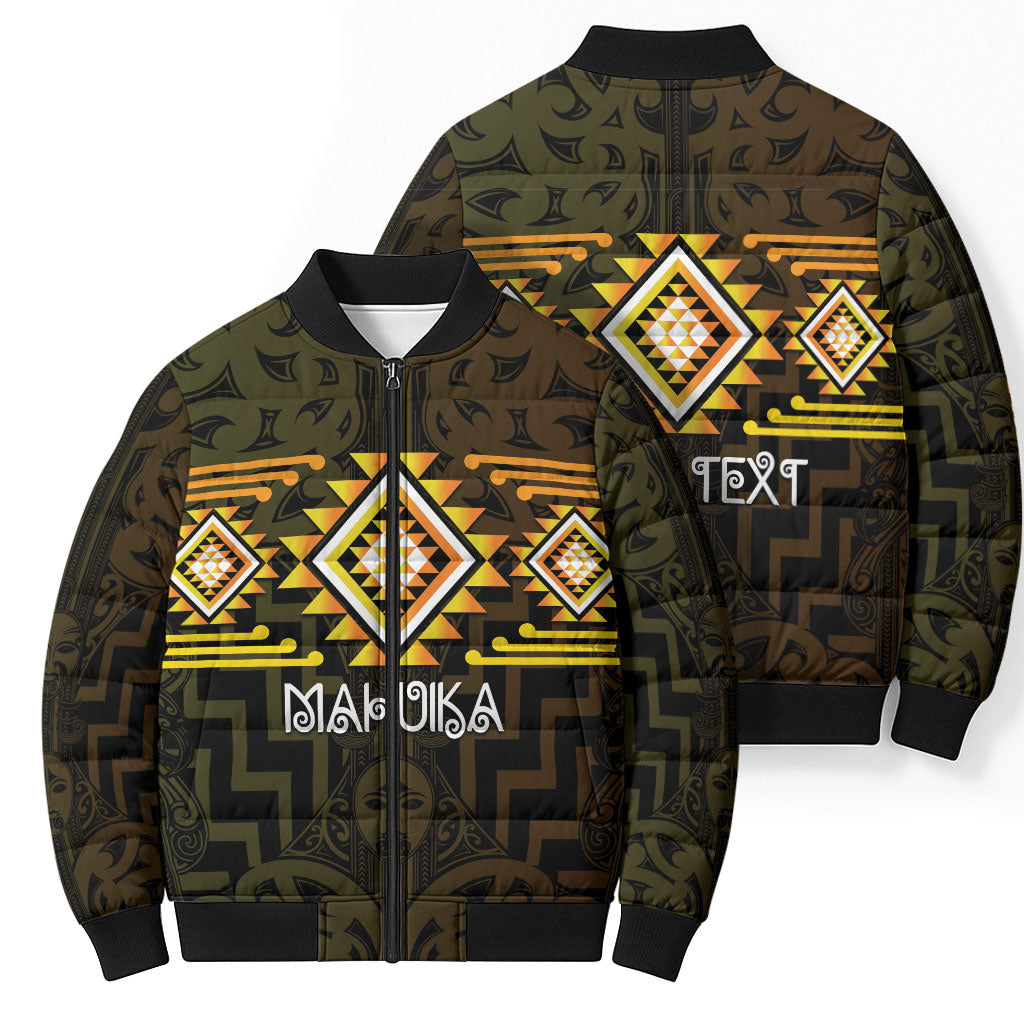 Aotearoa Atua Mahuika Personalised Bomber Puffer Jacket Maori Goddess Of Fire Taniko Motifs LT14 - Polynesian Pride