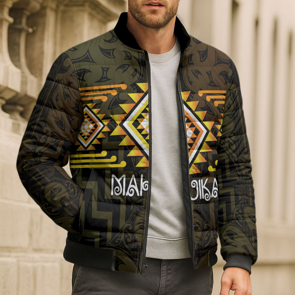 Aotearoa Atua Mahuika Personalised Bomber Puffer Jacket Maori Goddess Of Fire Taniko Motifs LT14 - Polynesian Pride