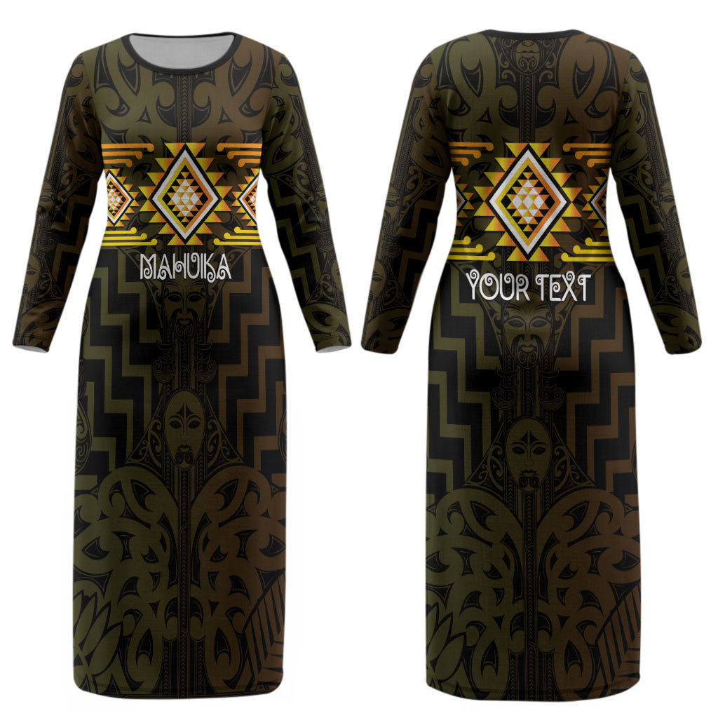 Aotearoa Atua Mahuika Personalised Couples Matching Long Sleeve Bodycon Dress and Hawaiian Shirt Maori Goddess Of Fire Taniko Motifs LT14 - Polynesian Pride