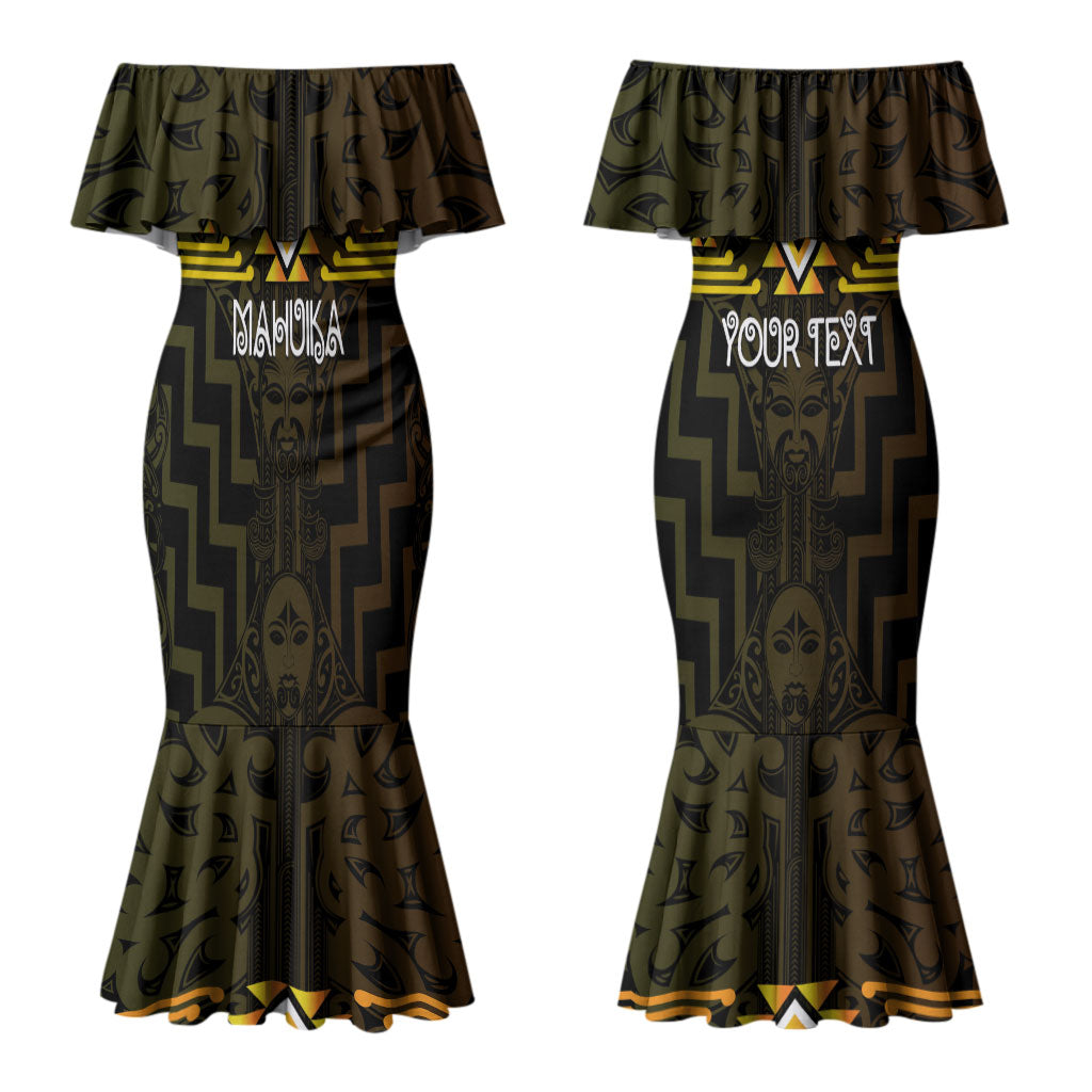 Aotearoa Atua Mahuika Personalised Couples Matching Mermaid Dress and Long Sleeve Button Shirt Maori Goddess Of Fire Taniko Motifs LT14 - Polynesian Pride