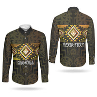 Aotearoa Atua Mahuika Personalised Couples Matching Puletasi and Long Sleeve Button Shirt Maori Goddess Of Fire Taniko Motifs LT14 - Polynesian Pride