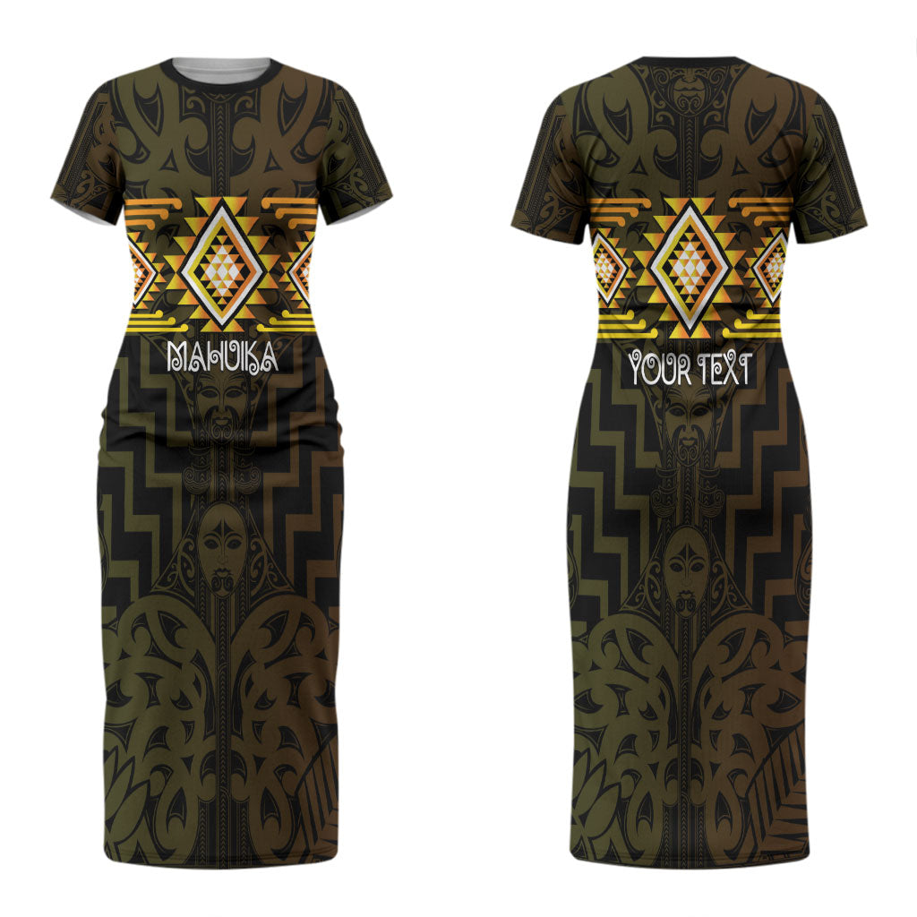 Aotearoa Atua Mahuika Personalised Couples Matching Short Sleeve Bodycon Dress and Hawaiian Shirt Maori Goddess Of Fire Taniko Motifs LT14 - Polynesian Pride