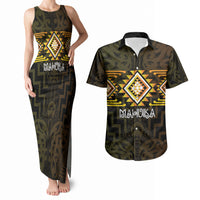 Aotearoa Atua Mahuika Personalised Couples Matching Tank Maxi Dress and Hawaiian Shirt Maori Goddess Of Fire Taniko Motifs LT14 Yellow - Polynesian Pride
