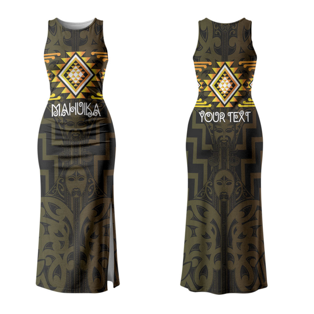 Aotearoa Atua Mahuika Personalised Couples Matching Tank Maxi Dress and Long Sleeve Button Shirt Maori Goddess Of Fire Taniko Motifs LT14 - Polynesian Pride