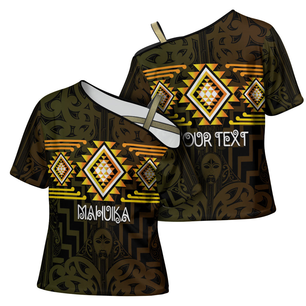 Aotearoa Atua Mahuika Personalised Cross Shoulder Shirt Maori Goddess Of Fire Taniko Motifs LT14 - Polynesian Pride