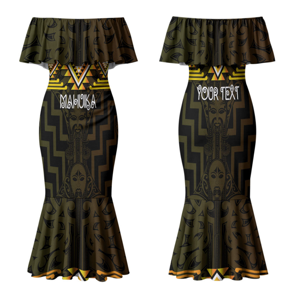 Aotearoa Atua Mahuika Personalised Family Matching Mermaid Dress and Hawaiian Shirt Maori Goddess Of Fire Taniko Motifs LT14 Mom's Dress Yellow - Polynesian Pride