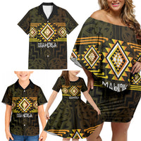 Aotearoa Atua Mahuika Personalised Family Matching Off Shoulder Short Dress and Hawaiian Shirt Maori Goddess Of Fire Taniko Motifs LT14 - Polynesian Pride