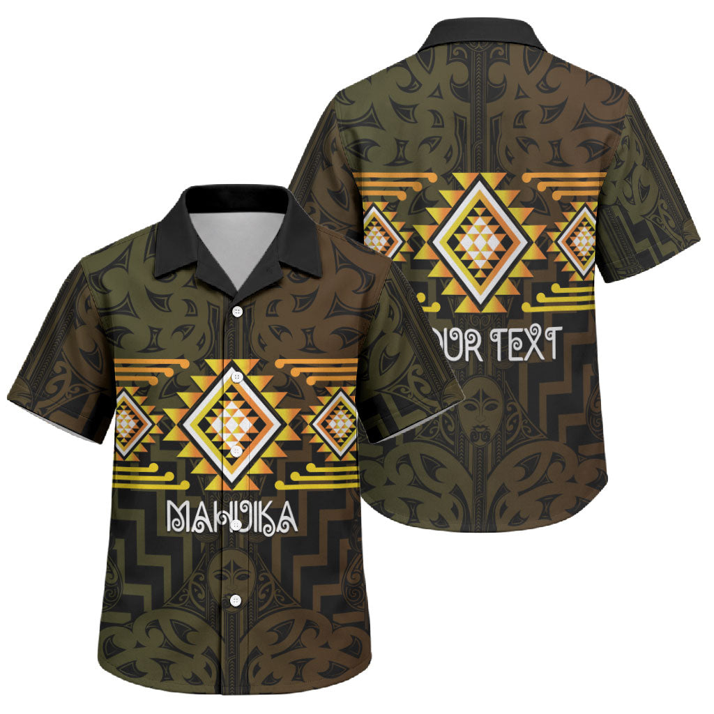 Aotearoa Atua Mahuika Personalised Family Matching Off Shoulder Short Dress and Hawaiian Shirt Maori Goddess Of Fire Taniko Motifs LT14 Son's Shirt Yellow - Polynesian Pride