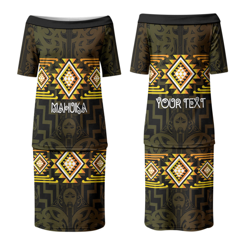 Aotearoa Atua Mahuika Personalised Family Matching Puletasi and Hawaiian Shirt Maori Goddess Of Fire Taniko Motifs LT14 Mom's Dress Yellow - Polynesian Pride