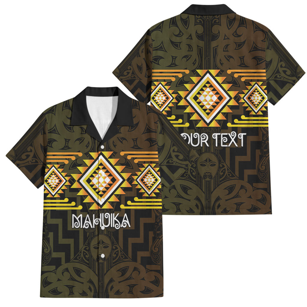 Aotearoa Atua Mahuika Personalised Family Matching Puletasi and Hawaiian Shirt Maori Goddess Of Fire Taniko Motifs LT14 Dad's Shirt - Short Sleeve Yellow - Polynesian Pride