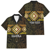 Aotearoa Atua Mahuika Personalised Family Matching Puletasi and Hawaiian Shirt Maori Goddess Of Fire Taniko Motifs LT14 Dad's Shirt - Short Sleeve Yellow - Polynesian Pride