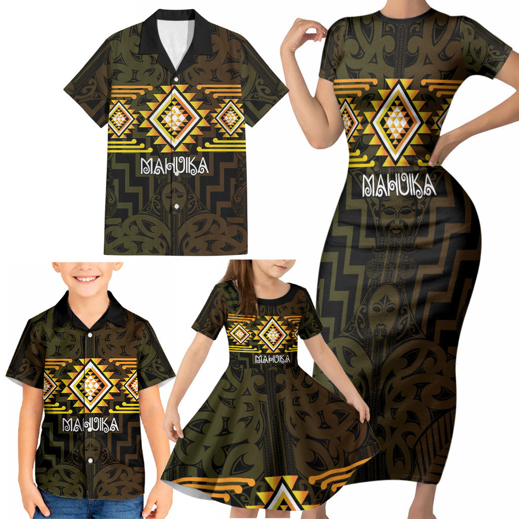 Aotearoa Atua Mahuika Personalised Family Matching Short Sleeve Bodycon Dress and Hawaiian Shirt Maori Goddess Of Fire Taniko Motifs LT14 - Polynesian Pride