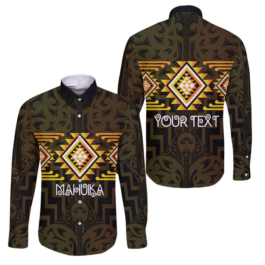 Aotearoa Atua Mahuika Personalised Family Matching Summer Maxi Dress and Hawaiian Shirt Maori Goddess Of Fire Taniko Motifs LT14 Dad's Shirt - Long Sleeve Yellow - Polynesian Pride