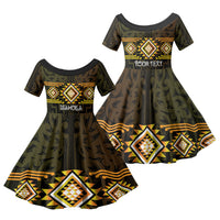 Aotearoa Atua Mahuika Personalised Family Matching Tank Maxi Dress and Hawaiian Shirt Maori Goddess Of Fire Taniko Motifs LT14 Daughter's Dress Yellow - Polynesian Pride