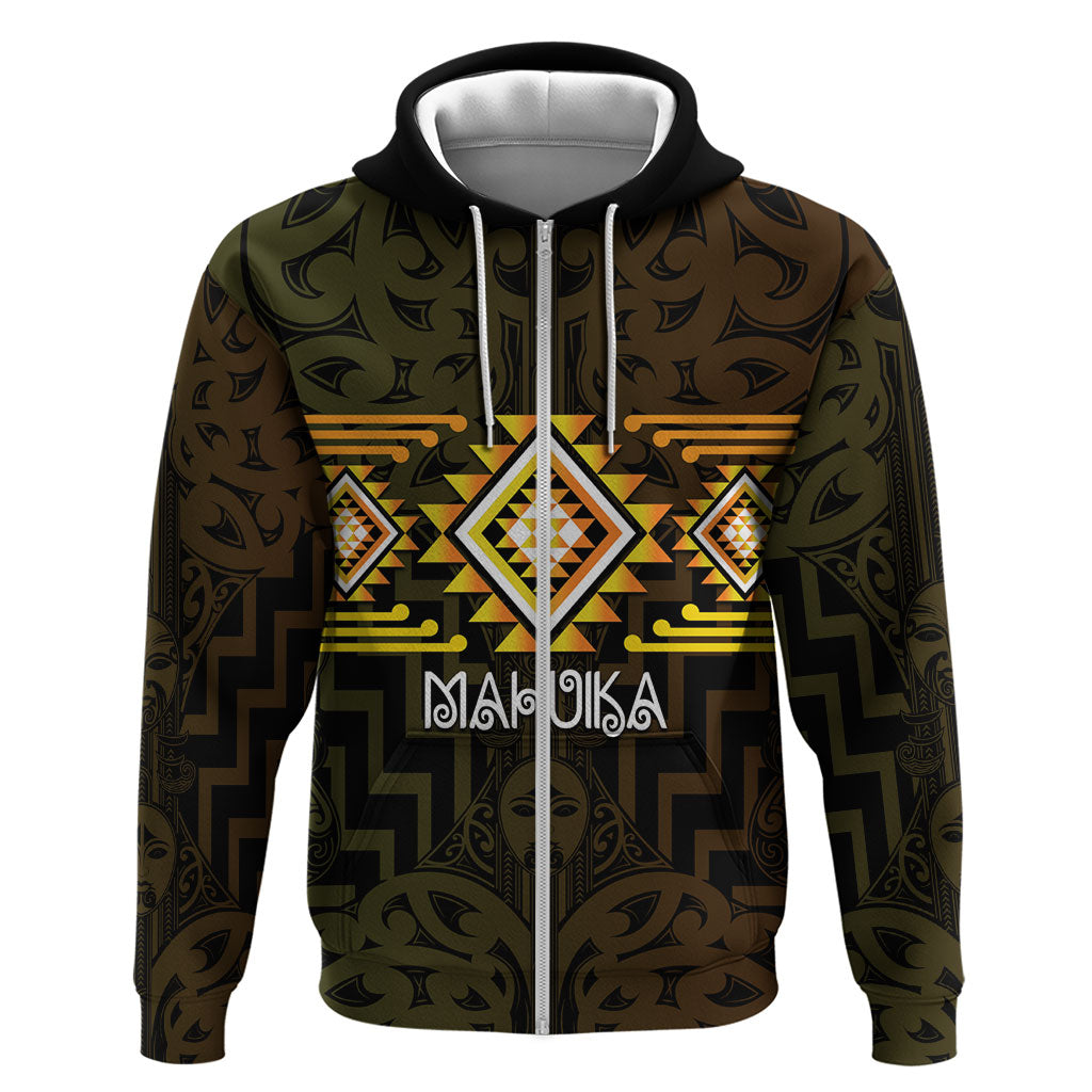 Aotearoa Atua Mahuika Personalised Hoodie Maori Goddess Of Fire Taniko Motifs LT14 Zip Hoodie Yellow - Polynesian Pride