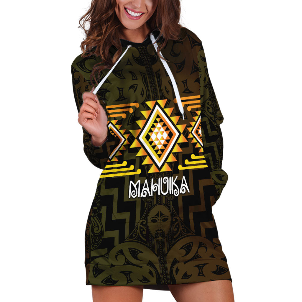 Aotearoa Atua Mahuika Personalised Hoodie Dress Maori Goddess Of Fire Taniko Motifs LT14 Yellow - Polynesian Pride