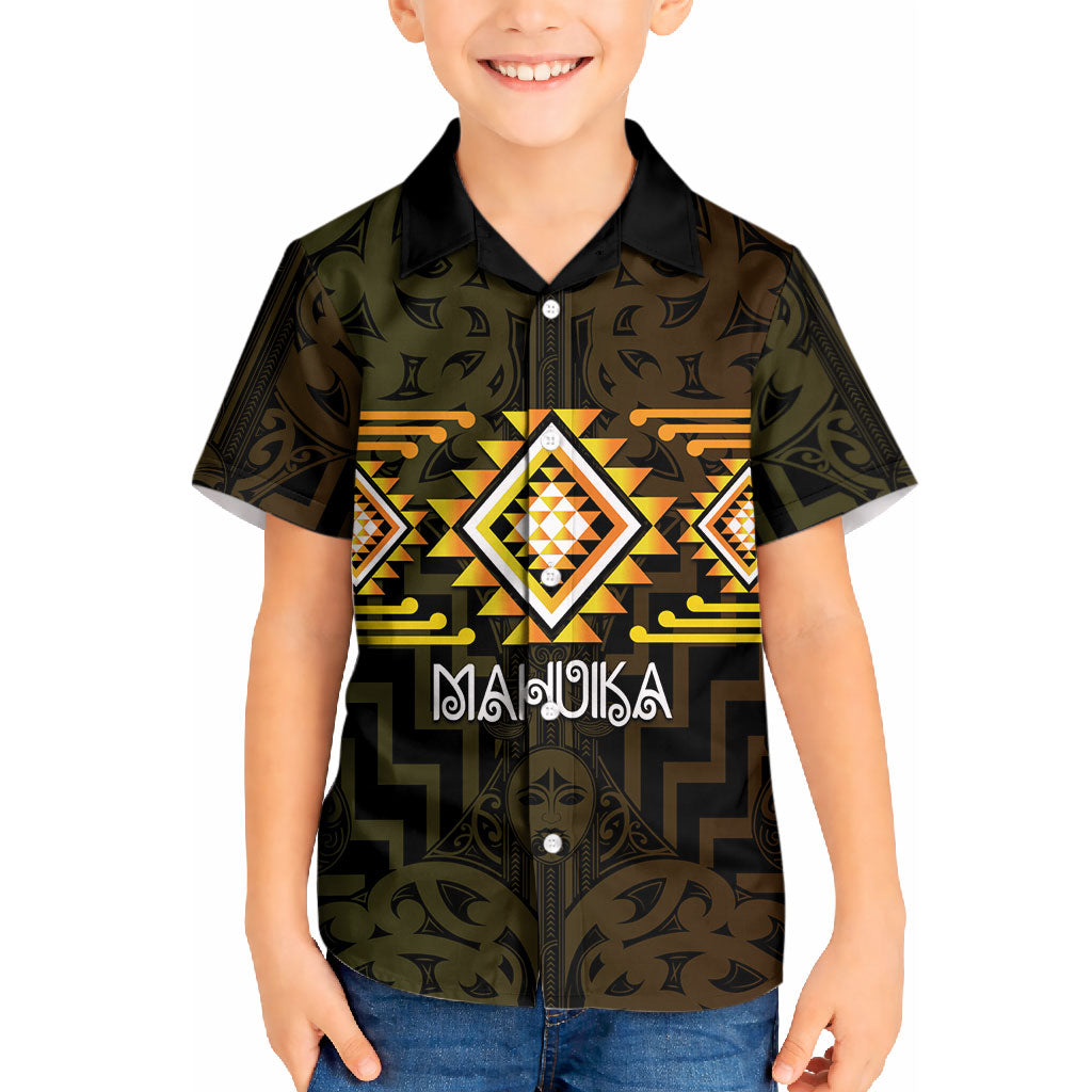 Aotearoa Atua Mahuika Personalised Kid Hawaiian Shirt Maori Goddess Of Fire Taniko Motifs LT14 Kid Yellow - Polynesian Pride