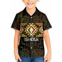 Aotearoa Atua Mahuika Personalised Kid Hawaiian Shirt Maori Goddess Of Fire Taniko Motifs LT14 Kid Yellow - Polynesian Pride