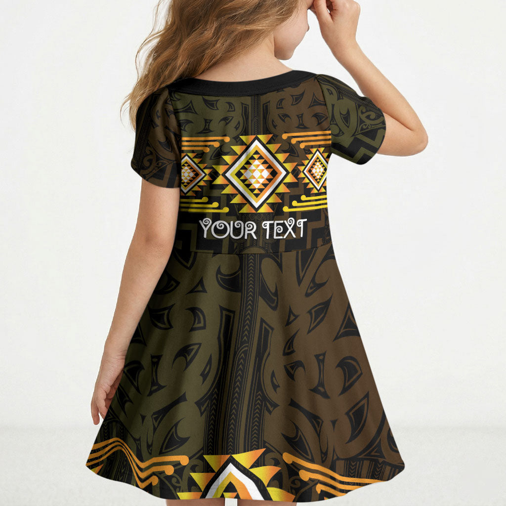 Aotearoa Atua Mahuika Personalised Kid Short Sleeve Dress Maori Goddess Of Fire Taniko Motifs LT14 - Polynesian Pride