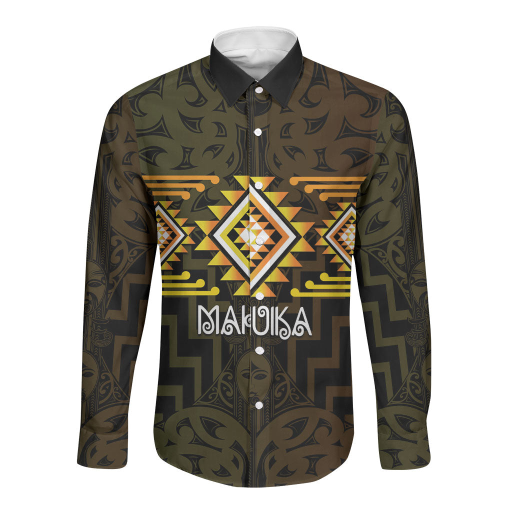 Aotearoa Atua Mahuika Personalised Long Sleeve Button Shirt Maori Goddess Of Fire Taniko Motifs LT14 Unisex Yellow - Polynesian Pride