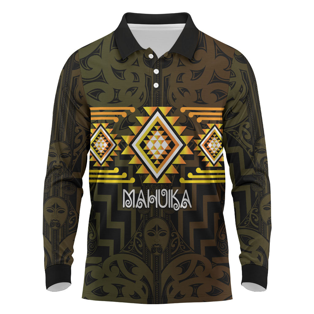 Aotearoa Atua Mahuika Personalised Long Sleeve Polo Shirt Maori Goddess Of Fire Taniko Motifs LT14 Yellow - Polynesian Pride