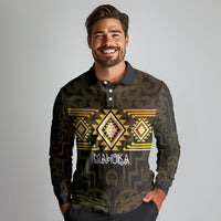 Aotearoa Atua Mahuika Personalised Long Sleeve Polo Shirt Maori Goddess Of Fire Taniko Motifs LT14 - Polynesian Pride