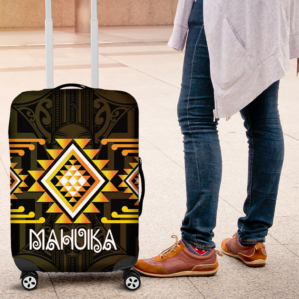 Aotearoa Atua Mahuika Luggage Cover Maori Goddess Of Fire Taniko Motifs LT14 Yellow - Polynesian Pride
