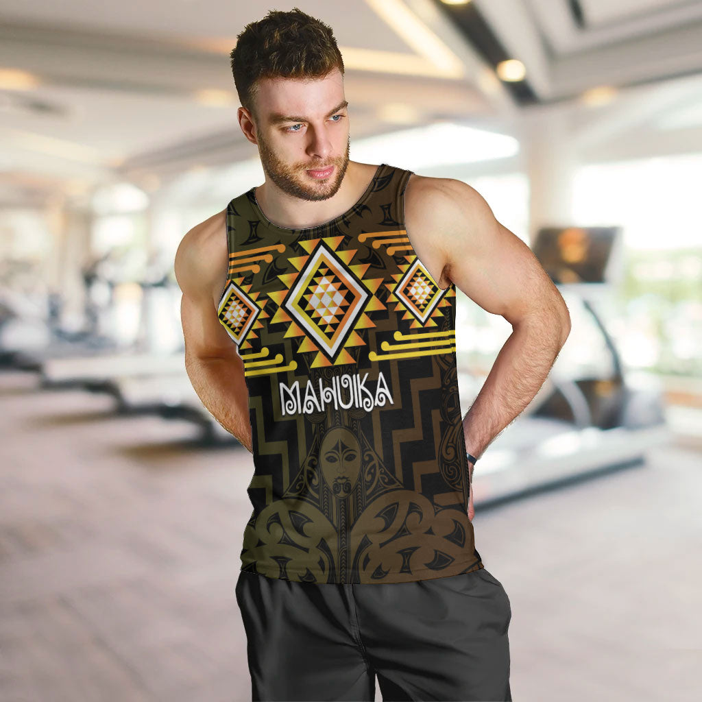 Aotearoa Atua Mahuika Personalised Men Tank Top Maori Goddess Of Fire Taniko Motifs LT14 Yellow - Polynesian Pride