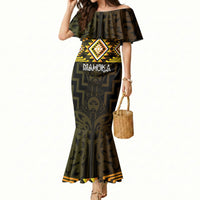 Aotearoa Atua Mahuika Personalised Mermaid Dress Maori Goddess Of Fire Taniko Motifs LT14 Women Yellow - Polynesian Pride