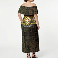 Aotearoa Atua Mahuika Personalised Off Shoulder Maxi Dress Maori Goddess Of Fire Taniko Motifs LT14 - Polynesian Pride