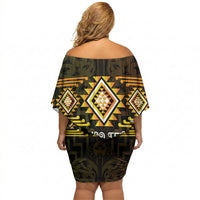 Aotearoa Atua Mahuika Personalised Off Shoulder Short Dress Maori Goddess Of Fire Taniko Motifs LT14 - Polynesian Pride