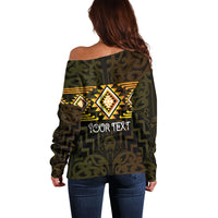 Aotearoa Atua Mahuika Personalised Off Shoulder Sweater Maori Goddess Of Fire Taniko Motifs LT14 - Polynesian Pride