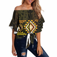 Aotearoa Atua Mahuika Personalised Off Shoulder Wrap Waist Top Maori Goddess Of Fire Taniko Motifs LT14 Yellow - Polynesian Pride