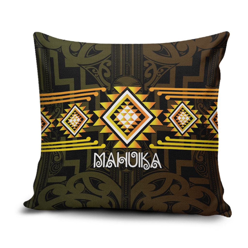 Aotearoa Atua Mahuika Pillow Cover Maori Goddess Of Fire Taniko Motifs LT14 Yellow - Polynesian Pride