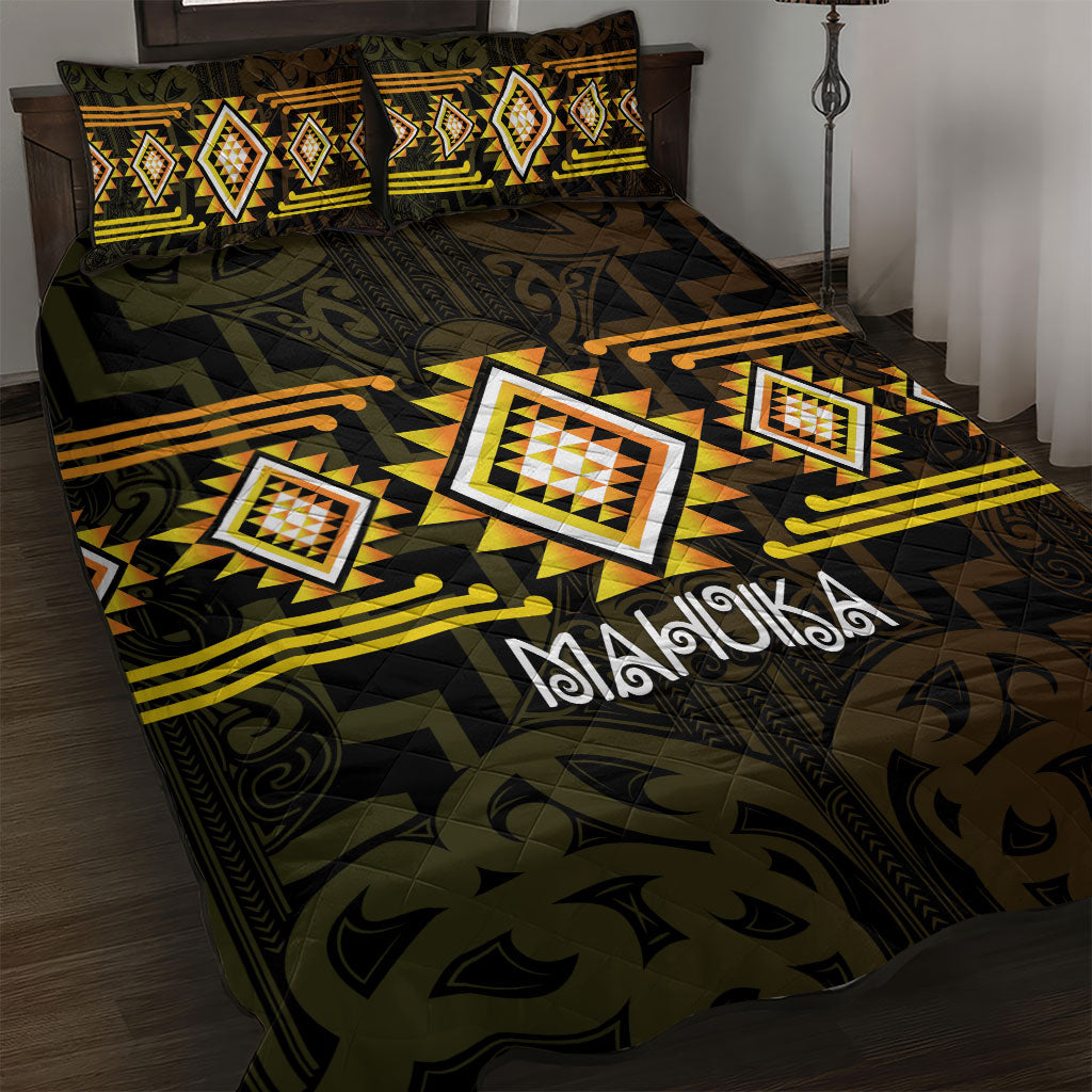 Aotearoa Atua Mahuika Quilt Bed Set Maori Goddess Of Fire Taniko Motifs LT14 Yellow - Polynesian Pride