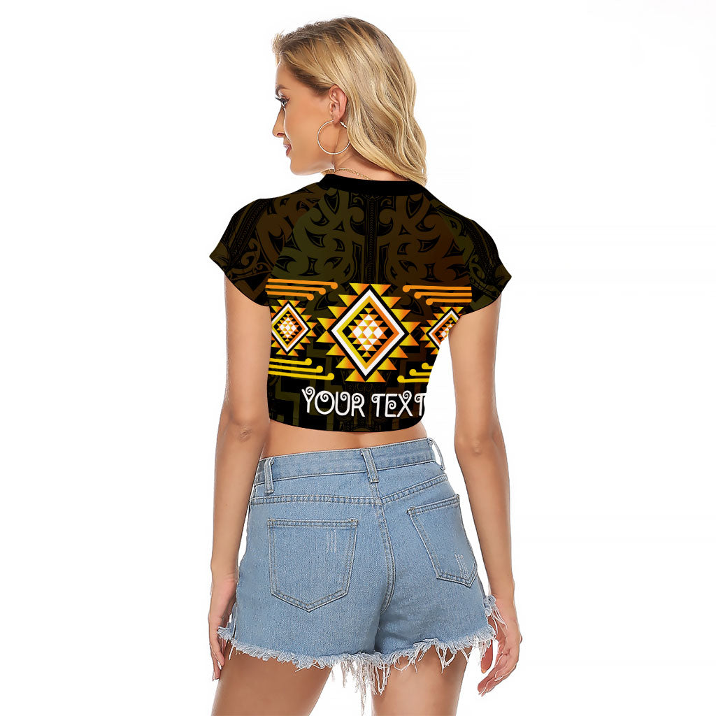 Aotearoa Atua Mahuika Personalised Raglan Cropped T Shirt Maori Goddess Of Fire Taniko Motifs LT14 - Polynesian Pride