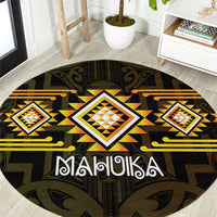 Aotearoa Atua Mahuika Round Carpet Maori Goddess Of Fire Taniko Motifs LT14 Yellow - Polynesian Pride