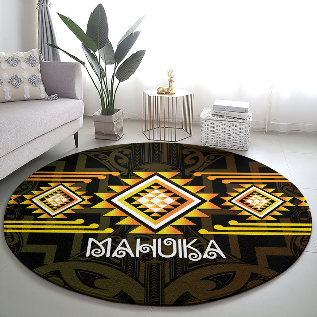 Aotearoa Atua Mahuika Round Carpet Maori Goddess Of Fire Taniko Motifs LT14 - Polynesian Pride