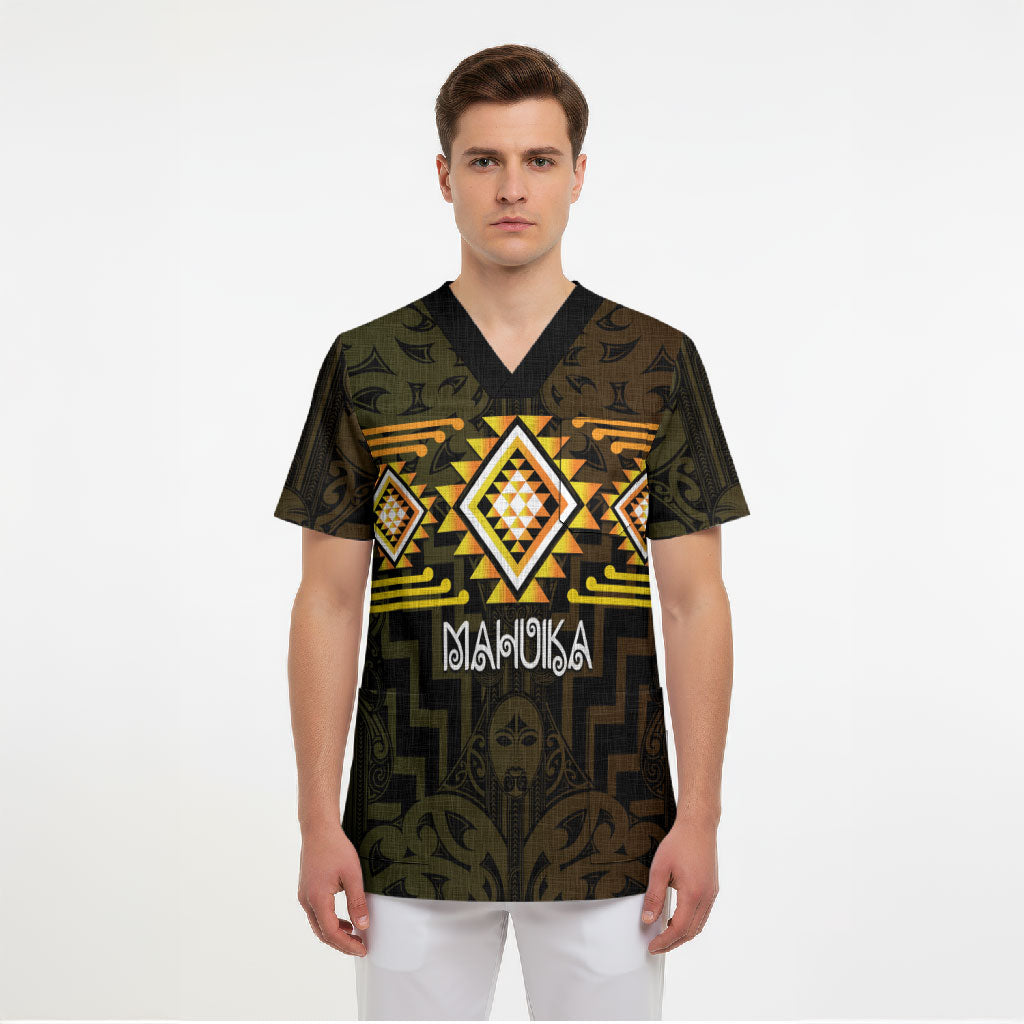 Aotearoa Atua Mahuika Personalised Scrub Top Maori Goddess Of Fire Taniko Motifs LT14 - Polynesian Pride